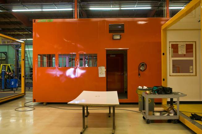 A look at the construction of Xtreme Manufacturing's Cube, a modular-based structure, inside the company's facility in Las Vegas, Monday, Jan. 7, 2013.